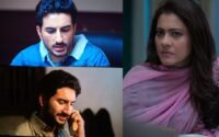 A powerful scene from Sarzameen on JioHotstar showing Kajol as a grieving mother, Prithviraj Sukumaran as an army officer, and Ibrahim Ali Khan as a conflicted son in a Kashmir-based patriotic thriller.