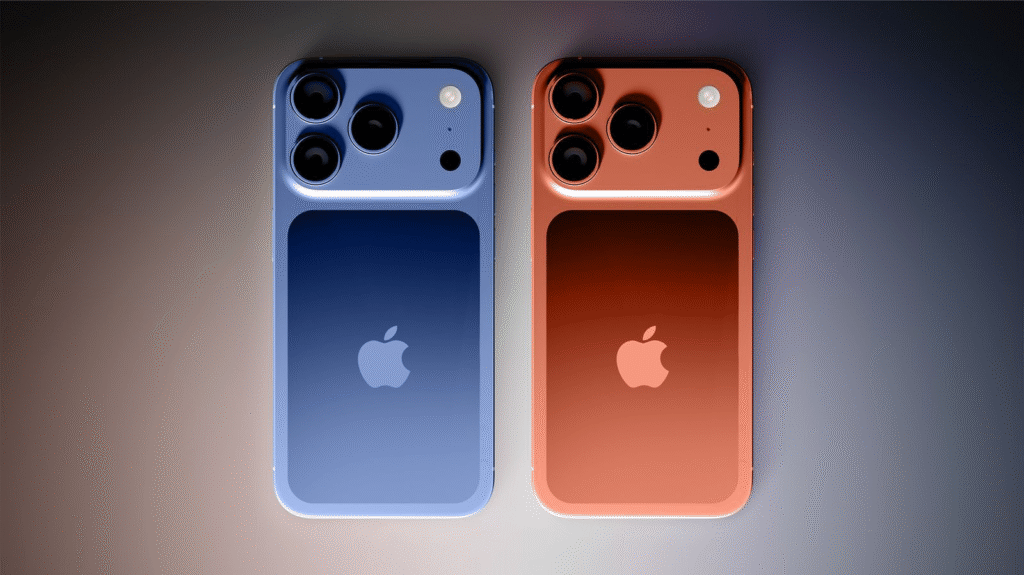 Concept render of iPhone 17 Pro in rumored crimson color with vertical camera.